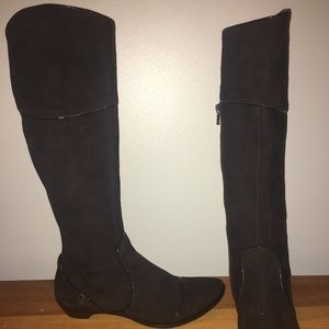 New, in box brown suede boots.